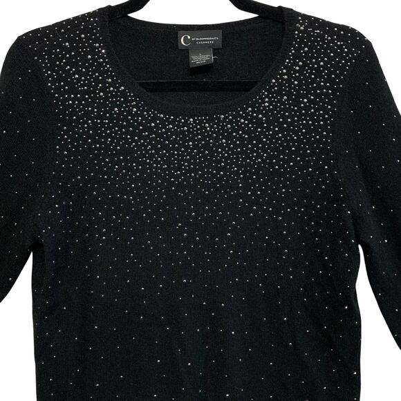 C By Bloomingdale's 100% Cashmere Embellished Long Sleeve Sweater Sz L Black - Picture 4 of 5